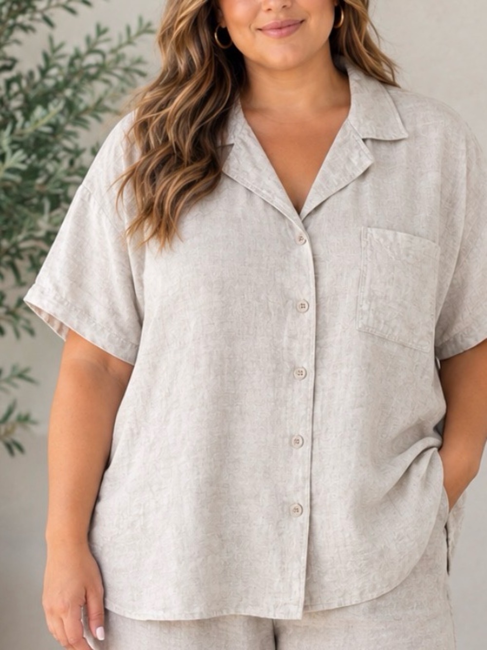 Casual Corner Annex Woman Beige Linen Blend Button Down Lightweight Sz 3X